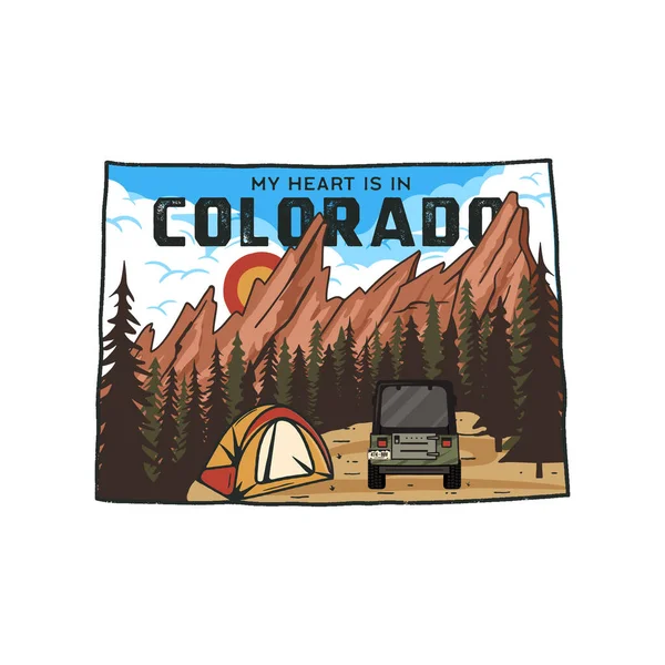 Vintage Colorado Campeggi Distintivo Con Attrazioni Turistiche Concetto Patch Stato — Vettoriale Stock