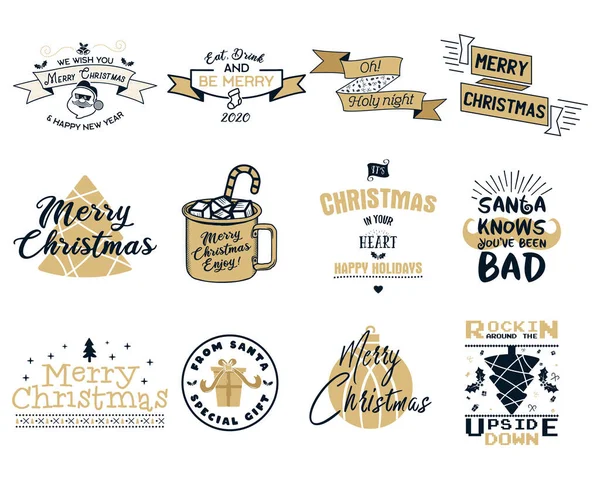 Feliz Navidad Feliz Año Nuevo Conjunto Estampados Gráficos Diseños Camisetas — Vector de stock