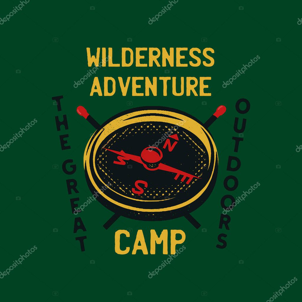 Vintage camp patch logo, mountain wildlife badge with trees and tent. Outdoor adventure emblem. Stock vector.