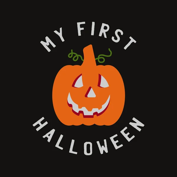 Vintage Halloween typografie badge graphics met pompoen en citaat tekst - Mijn eerste Halloween. Eng kerstembleem, retro label. Voorraadvectorsticker — Stockvector