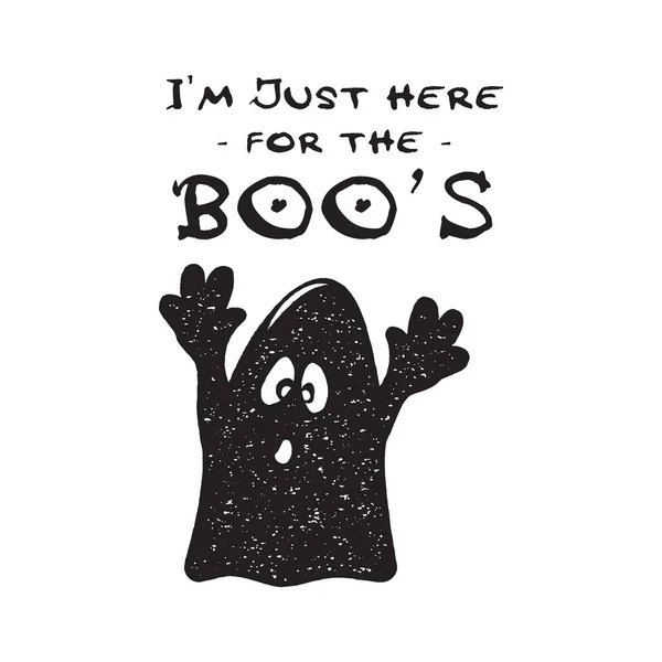 Boldog Halloween embléma logó design. Ünnepi poszter szellemmel és szöveggel - csak a Boo miatt vagyok itt. Vektor halloween jelvény illusztráció. — Stock Vector