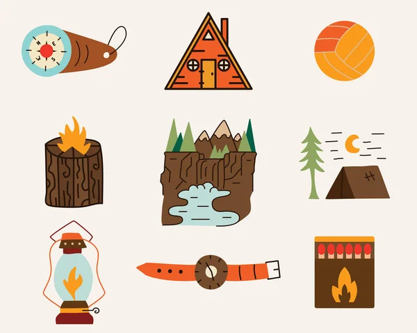 Set of travel and adventure vector cabin life elements — Stock Vector