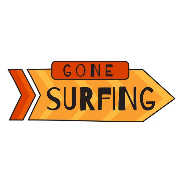 Vector ontwerp van de pijl met Gone Surfing inscriptie — Stockvector