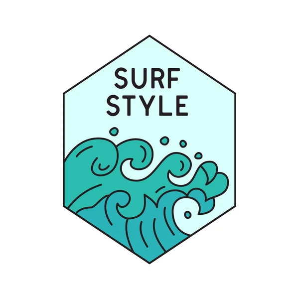 Logotipo de vetor de ondas azuis e inscrição Surf Style — Vetor de Stock