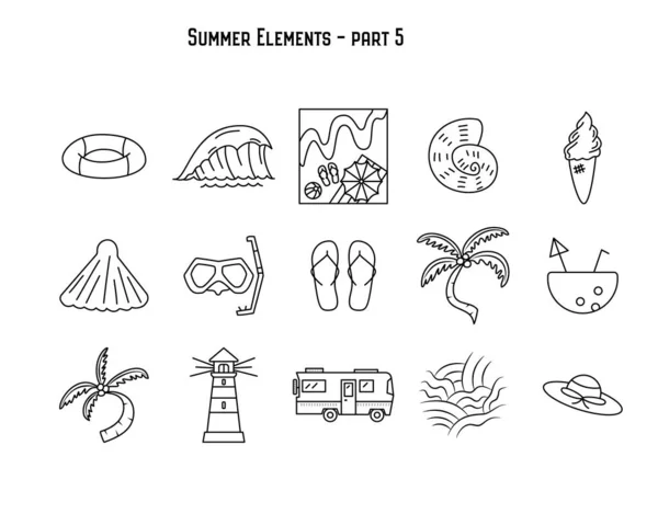 Conception vectorielle de divers symboles d'été. Partie 5 — Image vectorielle