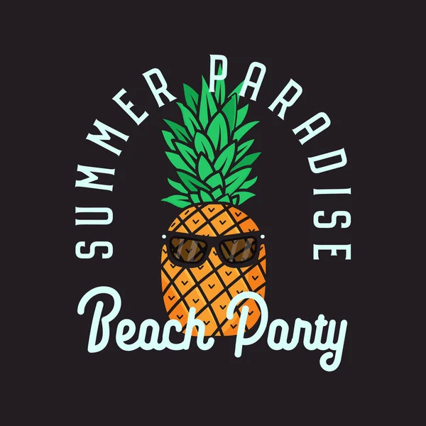 Beach party vector emblem design on black background — Stock Vector