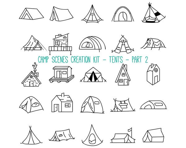 Set of linear icons of camping tents. Part 2 — Vector de stock