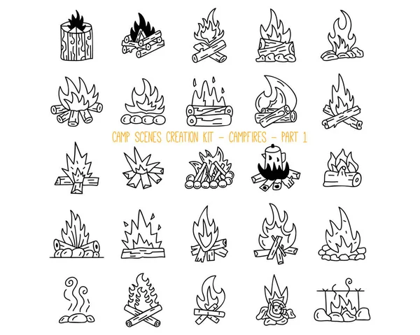 Set van verschillende kampvuur iconen — Stockvector