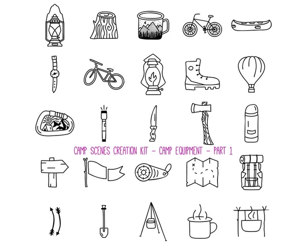 Set of various camping equipment icons — ストックベクタ