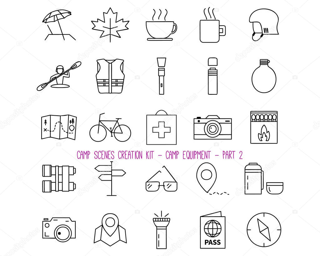 Set of various camping equipment icons. Part 2