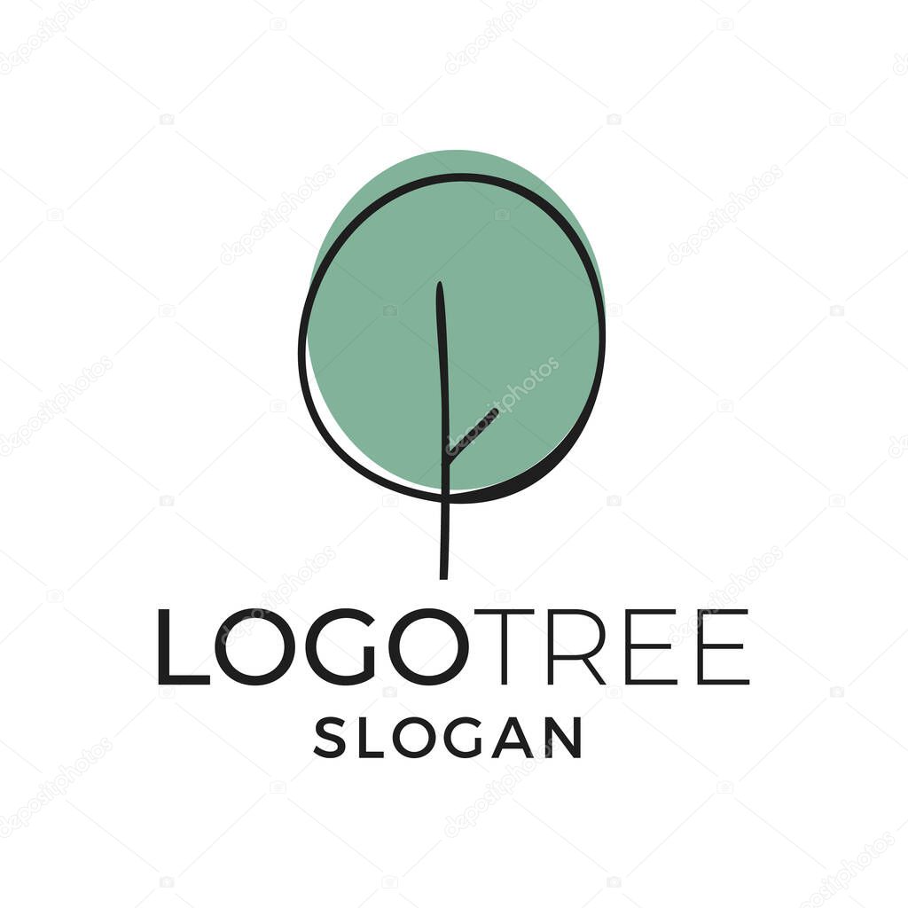 Vector illustration of tree with green lush foliage and Logo Tree Brand Slogan inscription on white isolated background