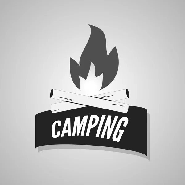 Camping Lagerfeuer-Logo, Etiketten und Abzeichen. Reisen-Embleme. — Stockvektor