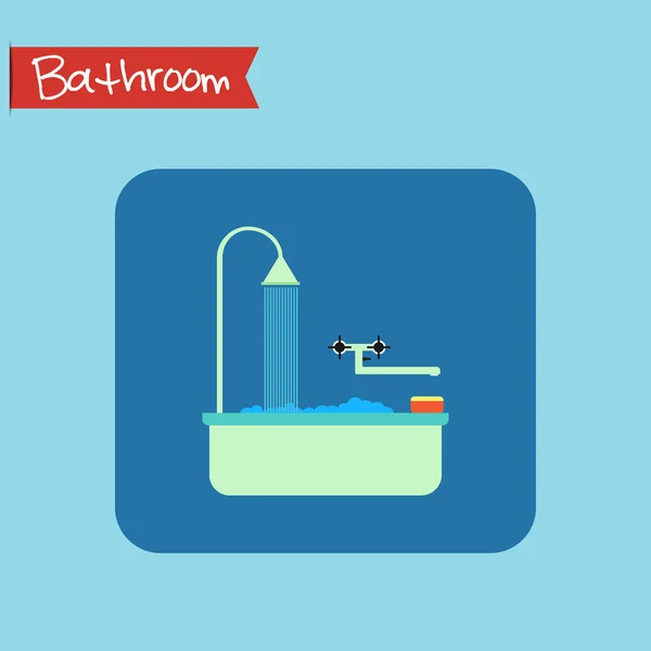 Bathroom interior icon. Sponge and foam in the bath. Vector. — Stock Vector