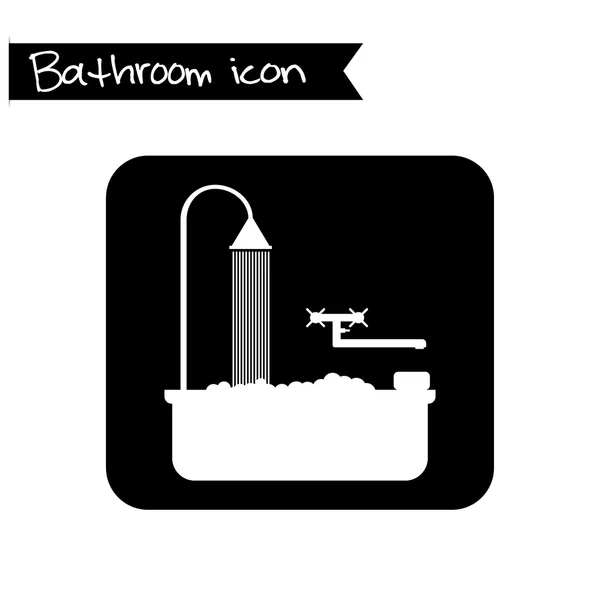 Badkamer interieur pictogram. Spons en schuimrubber in het bad. Vector. — Stockvector