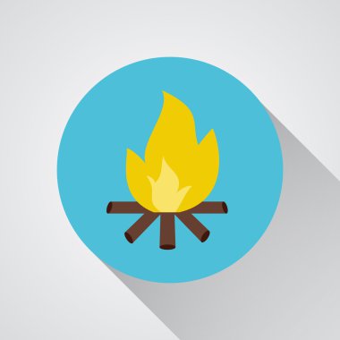 Şenlik ateşi - yuvarlak mavi düğme üzerindeki gölgeli vektör simgesine