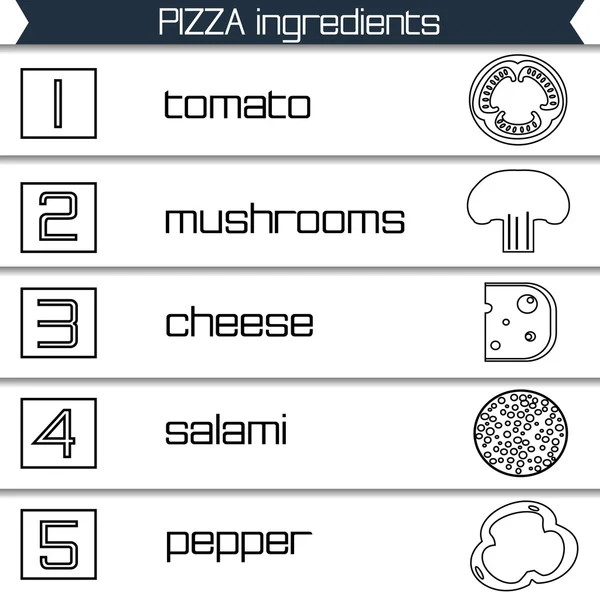 Infografia de ingredientes pizza no estilo preto e branco, ilustração vetorial —  Vetores de Stock