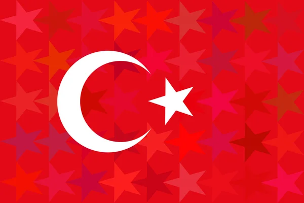 Turkey flag on unusual red stars background. Original proportions and high quality. Vector - Stok Vektor