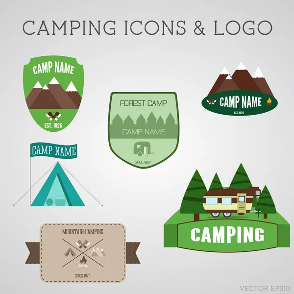 Juego de insignias de aventura al aire libre y camping logo emblemas. Pegatinas de verano 2015. — Archivo Imágenes Vectoriales