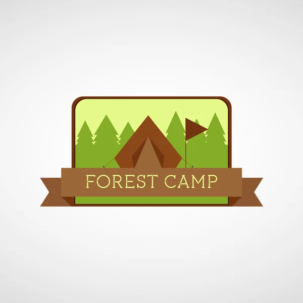 Forest Camping logo. Wilderness adventure badge graphic design emblem - Stok Vektor