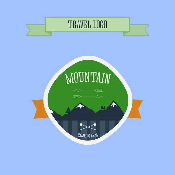 Góra Camping logo, etykieta i znaczek. Godło podróży — Wektor stockowy