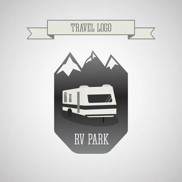 RV and caravan park logo, badges. Outdoor theme. Grayscale design — Stock Vector