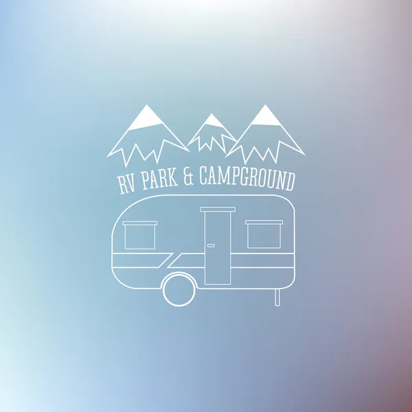 RV ve karavan parkı şablon. Güzel mavi arka plan üzerinde. Kullanılabilir logo, rozetleri afiş, poster, afiş vb gibi. Açık Tema. Gri tonlu tasarım 