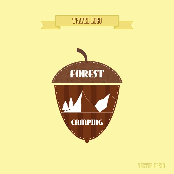 Camping wilderness adventure badge graphic design logo emblem. Forest camp. Acorn style. — Stock Vector