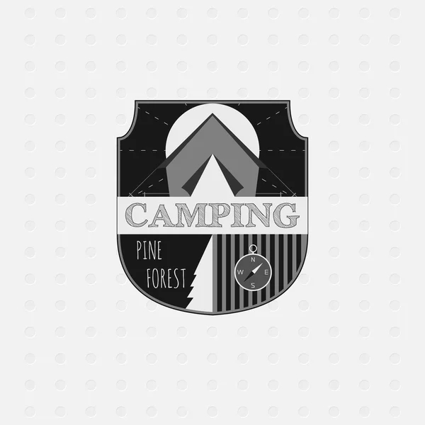Emblema logo insignia y bosque de aventura al aire libre. Icono de camping. — Vector de stock