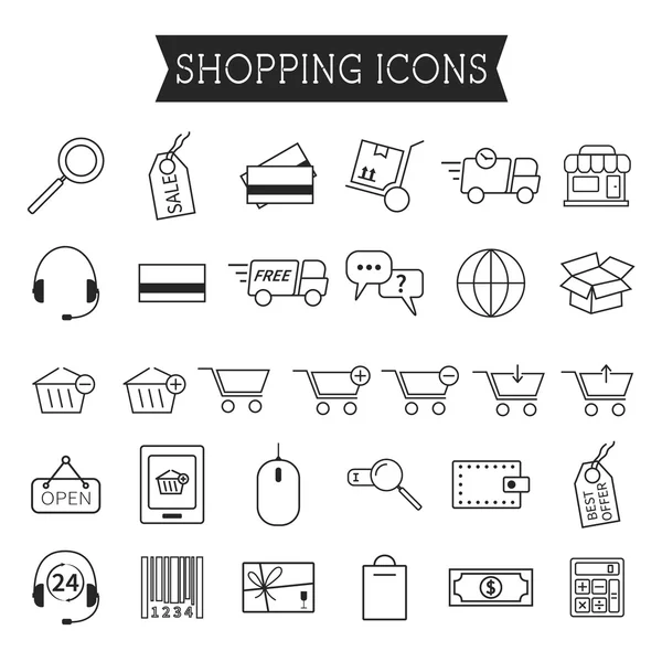 Set of On-Line Shopping icons isolated on white background. Outline. Can be use as elements in infographics, as web and mobile icons etc. Easy to recolor and resize. — Stock Vector