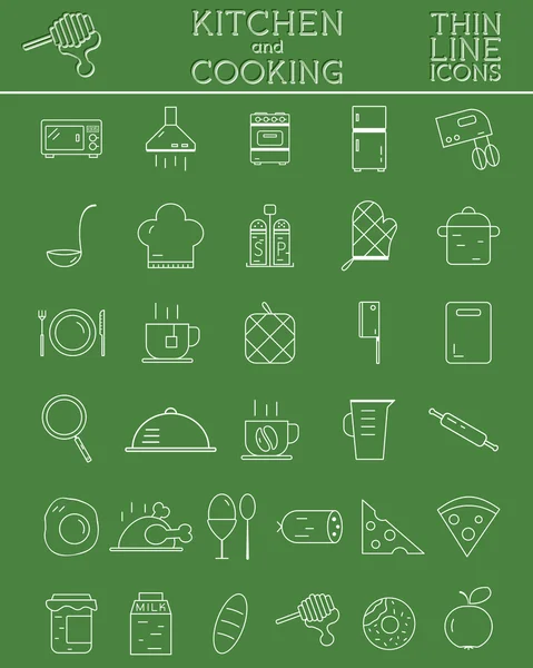 Cozinha e culinária conjunto de ícones de contorno. Café da manhã. elementos e símbolos de chá e café da manhã. —  Vetores de Stock