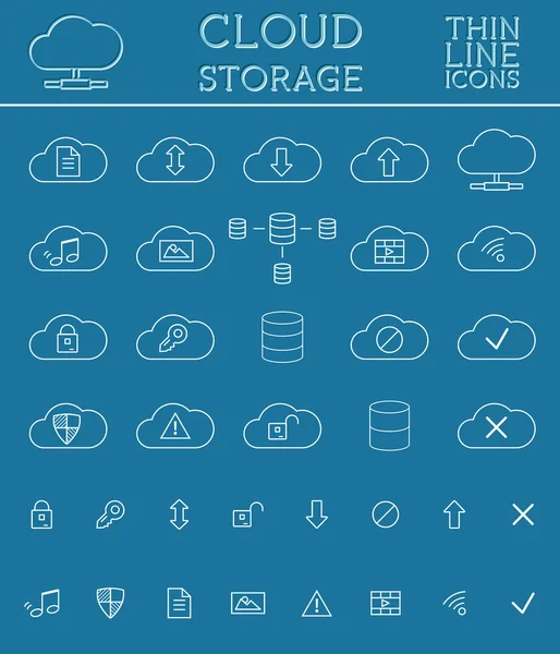 Cloud Storage Icons Set. Outlined. Thin line design for web and mobile app. — Stock Vector