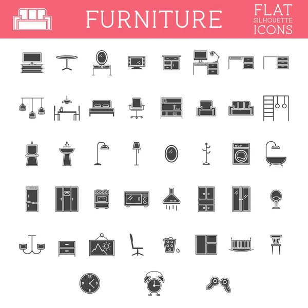 Conjunto de ícones de contorno de mobília de silhueta. Design moderno. Elementos para casa e símbolos isolados no fundo branco. — Vetor de Stock