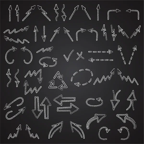 Hand drawn arrows icons set isolated on blackboard background. Business charts, graphs, infographics. Chalk design. — Stock Vector