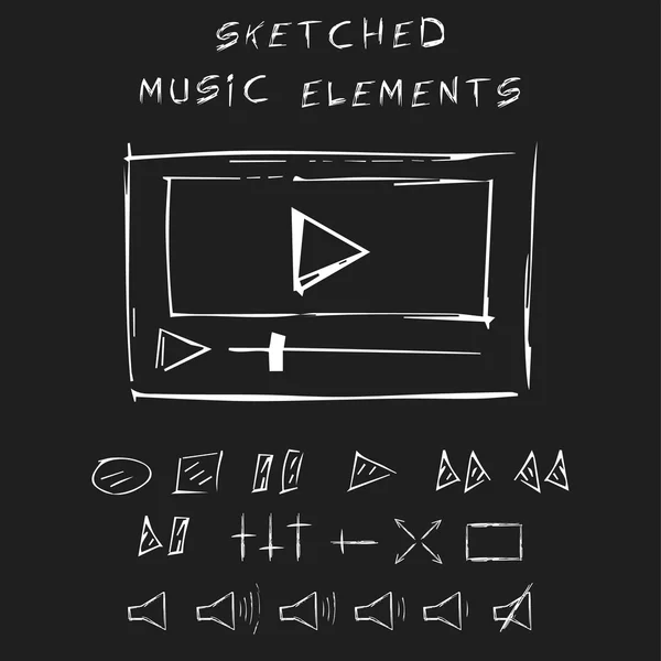 Doodle music elements set, sketch design. — Vetor de Stock