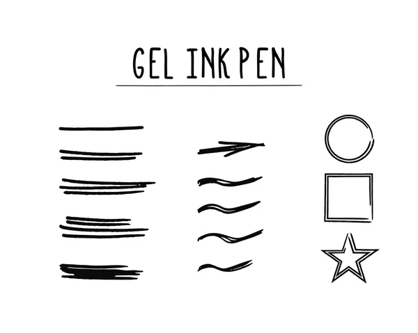 Set of Hand Drawn Doodle Sketchy Grunge Gel Ink Brush Lines. Unusual design elements for your projects — Stock Vector