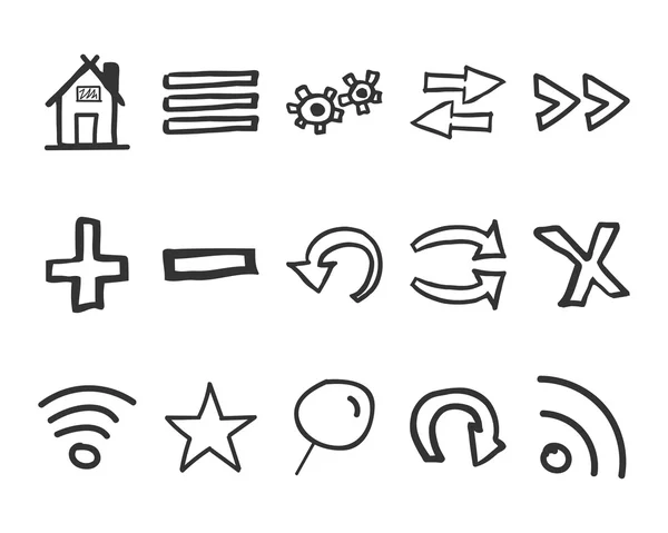 Set of hand drawn web icons and logo, internet browser elements. Sketch, doodle stylish and unusual design. — Stockový vektor