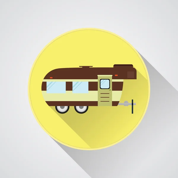 Логотип і значок RV кемпінгу та значок. Кнопка Caravan в пласкій конструкції з довгою тінь. Автомобільний домашній спосіб життя. Ізольовані на світлому фоні . — стоковий вектор