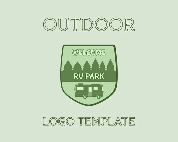 Adventure Outdoor Tourism Travel Logo Vintage Labels design vector templates. RV, forest holiday park, motorhome. trailer. Exploration Camping Badges Retro style logotype concept icons set. Vector — Stock Vector