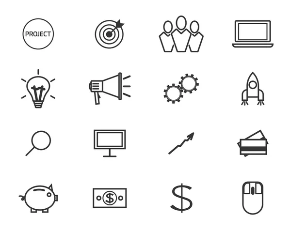 Platt linje ikoner och logotypen uppsättning crowdfunding tjänst, investerar plattform för kreativa projekt, utveckling av småföretag, start modell och gemenskapens idéer. Modern designerstil. Linje vektor — Stock vektor