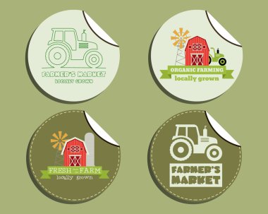 Set of unusual green organic labels - stickers for natural shop, farm products. Ecology theme. Eco design. Vector