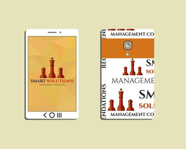 Flat Mobile device and smart phone. Chess Smart solutions design template with management Consulting keywords concept. With company logo. Best for management consulting, finance, companies. — Stock vektor