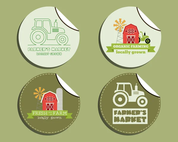 Set of unusual green organic labels - stickers for natural shop, farm products. Ecology theme. Eco design. Vector — Stok Vektör