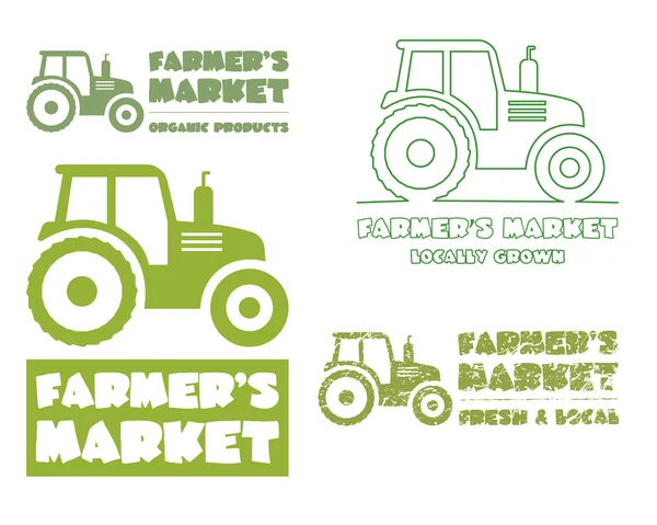 Set of Tractor logo design template. harvest or farm icon. Thin line, silhouette design. Organic farmer.s market. Eco theme. Vector — Wektor stockowy