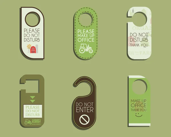 Organic farm, shop and other eco business Door knob or hanger sign set- do not disturb design. With Eco and bio logo template. Vector — Stock Vector