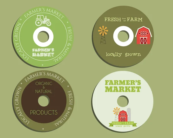 Organic farm CD, DVD templates. sign, icon. Compact, disc, symbol. For natural shop products and other bio, organic business. Ecology theme. Eco design. Easy to customize. Vector. — ストックベクタ