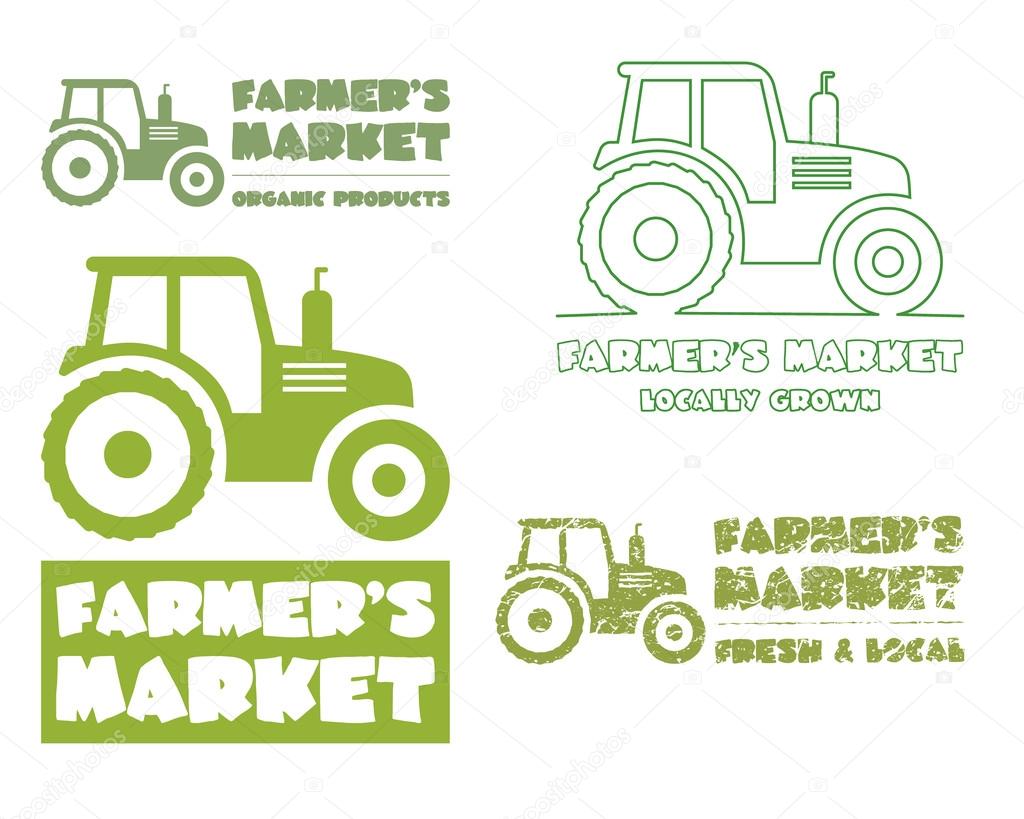 Set of Tractor logo design template. harvest or farm icon. Thin line, silhouette design. Organic farmer.s market. Eco theme. Vector illustration