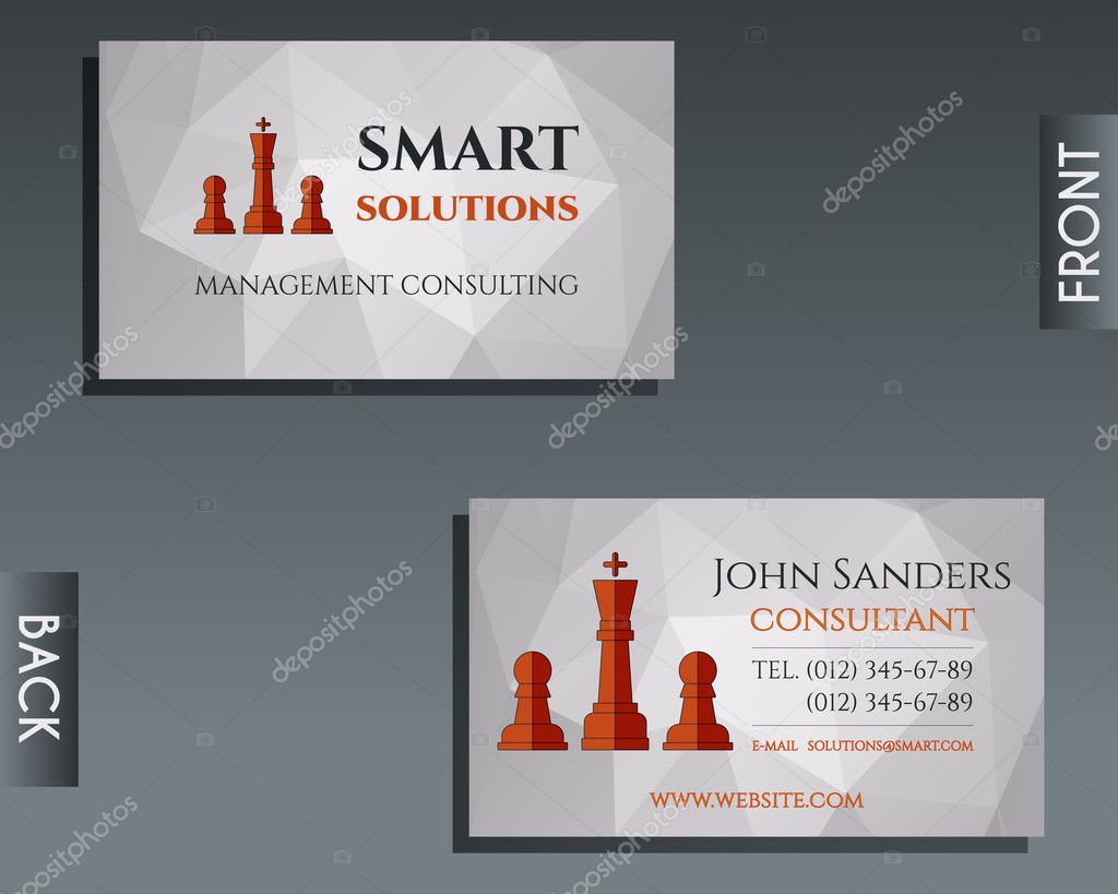 Business and management consulting visiting card template. Chess Smart solutions design with company logo. Best for management consulting, finance, law companies. Inique design. Vector illustration