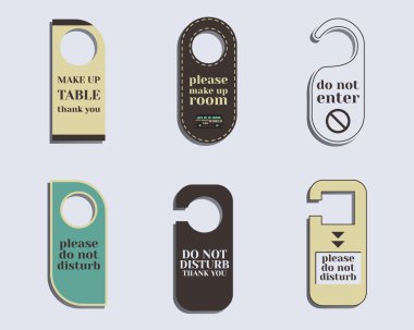 Brand identity elements- Door knob or hanger sign set- do not disturb design. Corporate branding. Camping and travel theme with rv logo template. Vector
