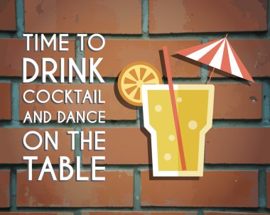 Retro poster design for cocktail lounge bar. Cocktail party concept with keywords sign. Vintage design for bar or restaurant. Food and drink concept. Vector