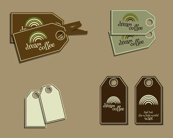 Set of coffee brand identity labels - stickers for cafe bar, restaurant etc. Ecology theme. Green eco design. Vector — Stok Vektör